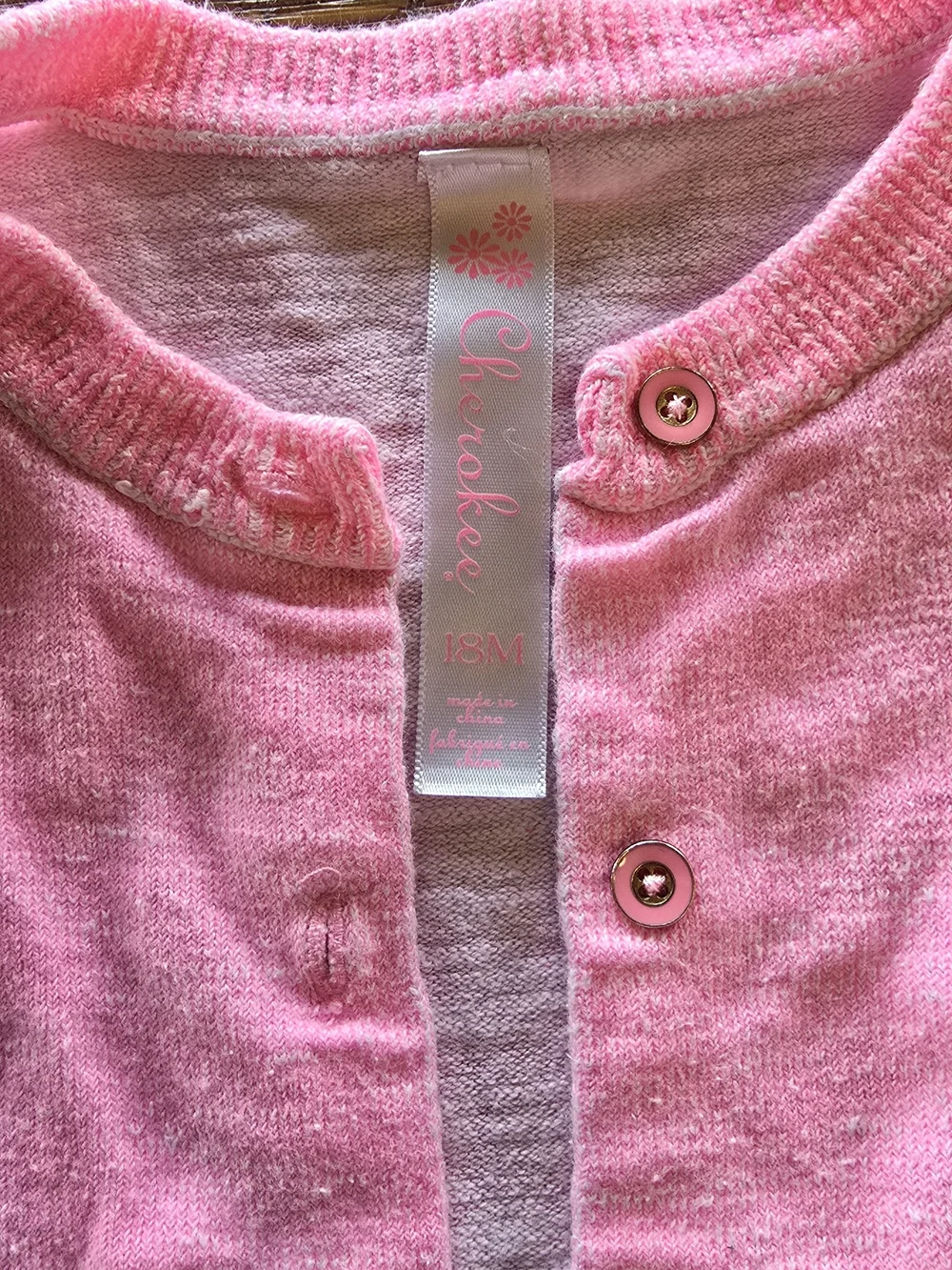 Cherokee Pink Button-Front Cardigan 18M